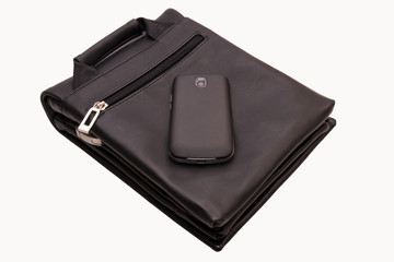 Men's handbag and smartphone