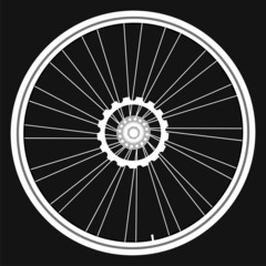 white Bicycle wheels isolated on black background vector