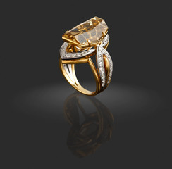 Gold ring with diamonds and gem