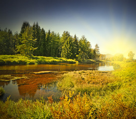 fall river and sunset