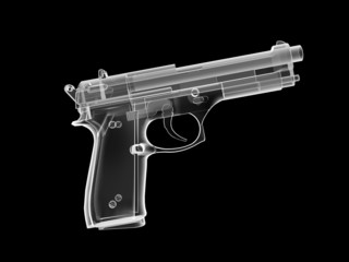 xray image of a pistol. 3d render.