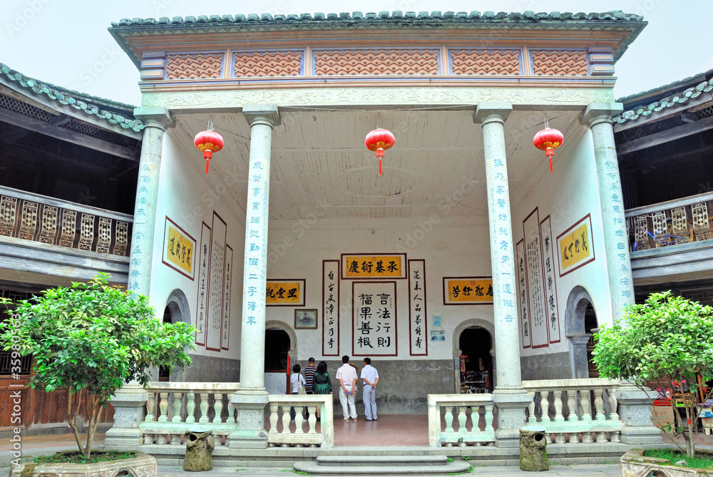 Wall mural China Fujian province,  Hakka building interior.