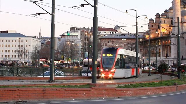 Red tram at Eminonu Square