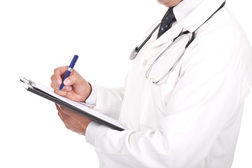 doctor writing notes and prescriptions