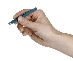 hand and tweezers