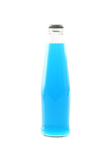 cocktail with blue curacao on bottle isolated in white backgroun