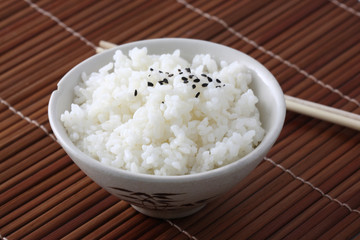 Rice with wood background