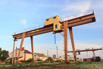 railway crane in Russia against the blue sky