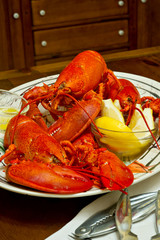 Fresh cooked red lobster on a serving platter