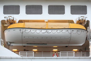 lifeboat secured to large ship