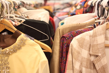 Used woman's clothing in a store.