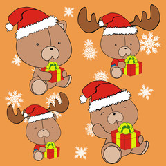 teddy bear baby cartoon xmas set in vector format