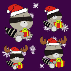 raccoon baby cartoon xmas set