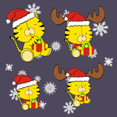 tiger baby cartoon xmas set in vector format
