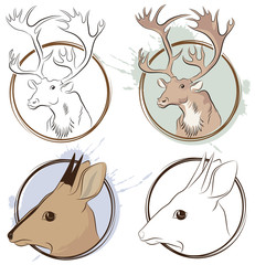 Vector set of abstract drawing animal. Deer