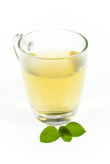 mint tea and leaves on white
