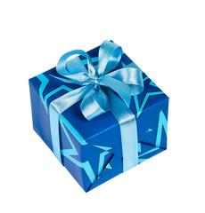 Gift box tied with blue ribbon