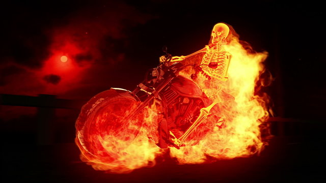 Skeleton biker on fire 1