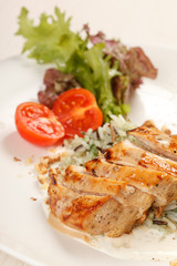 chicken fillet with vegetables and rice