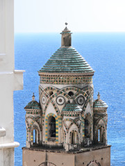 the bell tower of cathedral in Amalfi - Italy - against blue sea - 35989789