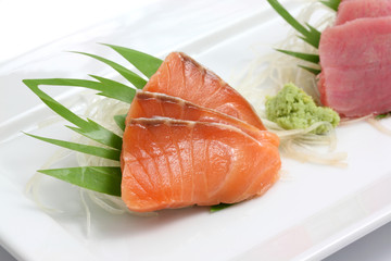 salmon sashimi isolated in white background