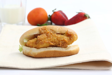 fry chicken sandwich isolated in white background