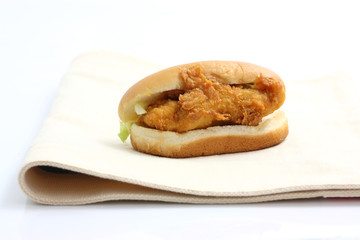 fry chicken sandwich isolated in white background