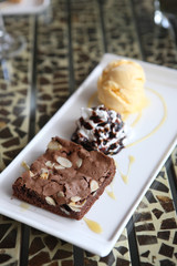 Cake with ice cream and cream