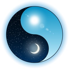 Sun and moon in Yin Yang symbol - obrazy, fototapety, plakaty