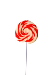 Red and white lollipop isolated on the white background