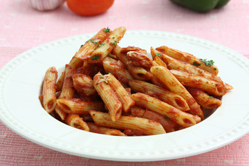 Pasta macaroni with tomato sauce
