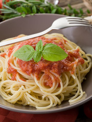 spaghetti with fresh tomatoes sauce and basil