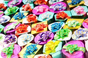 Fototapeta na wymiar Many colourful gift boxes