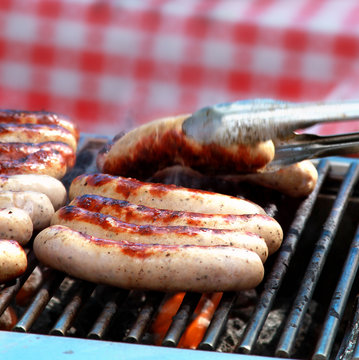 sausages on grill