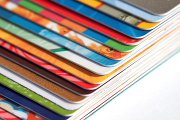 Credit cards on a white background
