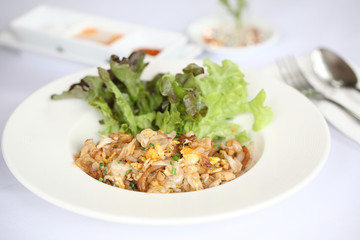 Thai food fried noodle with egg and pork