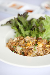 Thai food fried noodle with egg and pork