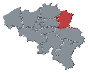 Obraz premium Map of Belgium, Limburg highlighted