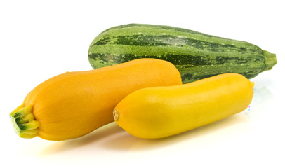 Yellow and Green zucchini isolated on white