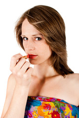 Naklejka premium pretty woman with lipstick