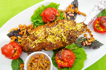 Lamb leg served in the plate
