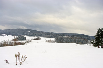 Winter scene with snowy clouds