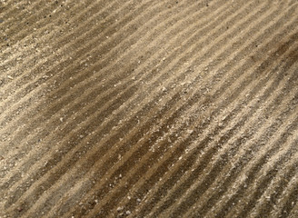 Fototapeta na wymiar drilled lines in brown sand surface