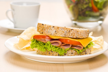 Close-up shoot of a Sandwich with rich Salad