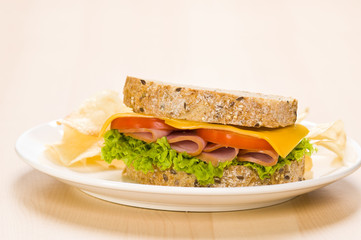 Close-up shoot of a Sandwich with rich Salad