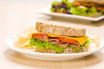 Close-up shoot of a Sandwich with rich Salad
