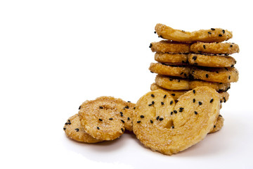 crispy pie with sugar and black sesame seeds topping