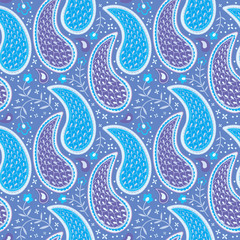 Decorative ornamental texture with paisley in blue