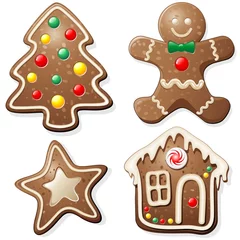 Aluminium Prints Draw Natale Biscotti e Dolci-Gingerbread Cookies-Vector