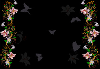 light lilac lily pttern on black